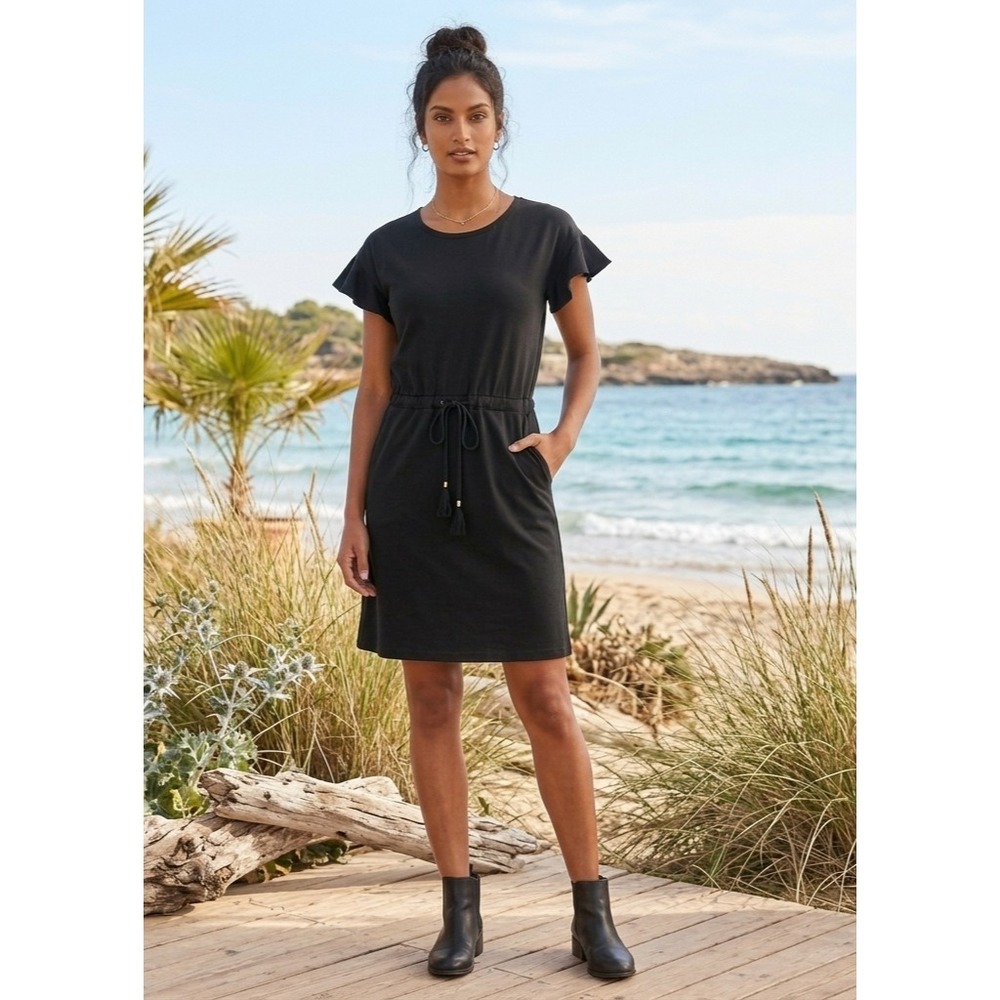 LRL Ralph Lauren‎ Drawstring-Waist T-Shirt Dress Womens XL Black Cotton Beach